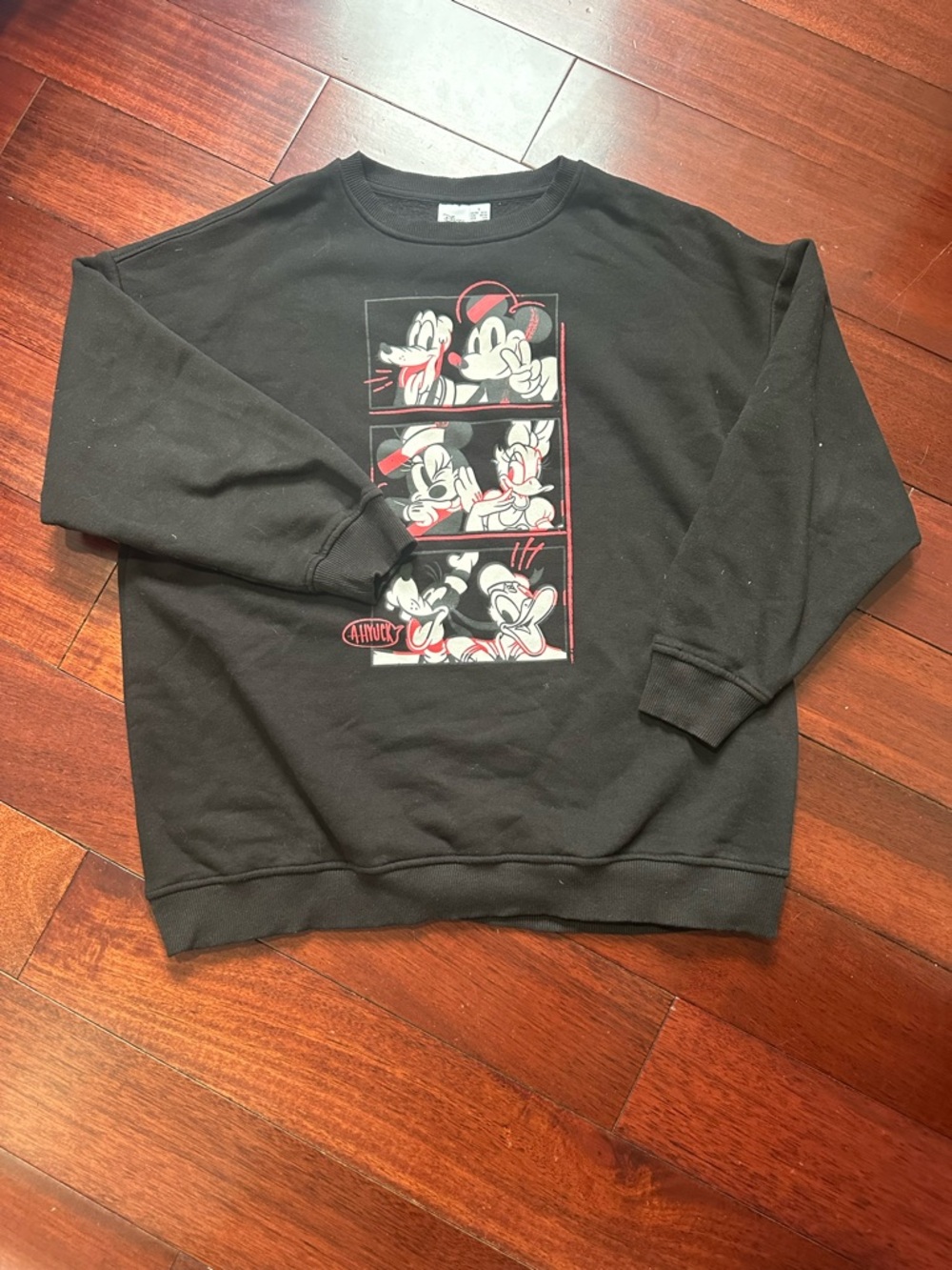 Black Graphic Crewneck Sweater with Cartoon Panel